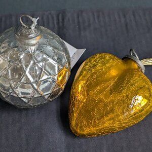 Christmas Tree Ornaments Gold Crackle Heart & Silver Mercury Glass Ornament